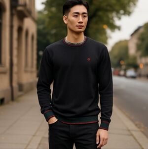 Cashmere European Luxury Vibe Black , Red & Green Accents Double G Logo Sweater